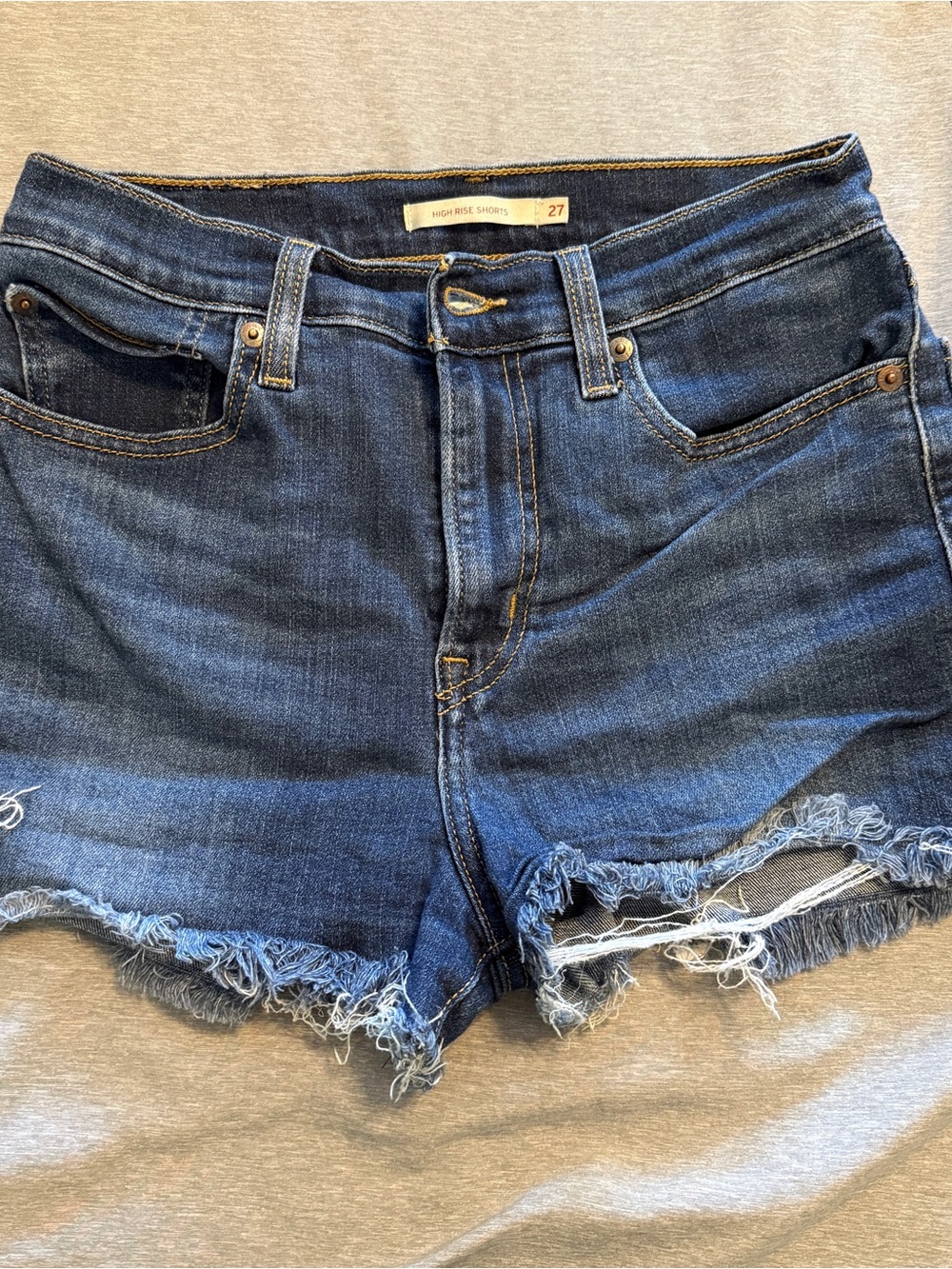Levi's Dark Blue Frayed Hem High-Rise Denim Shorts